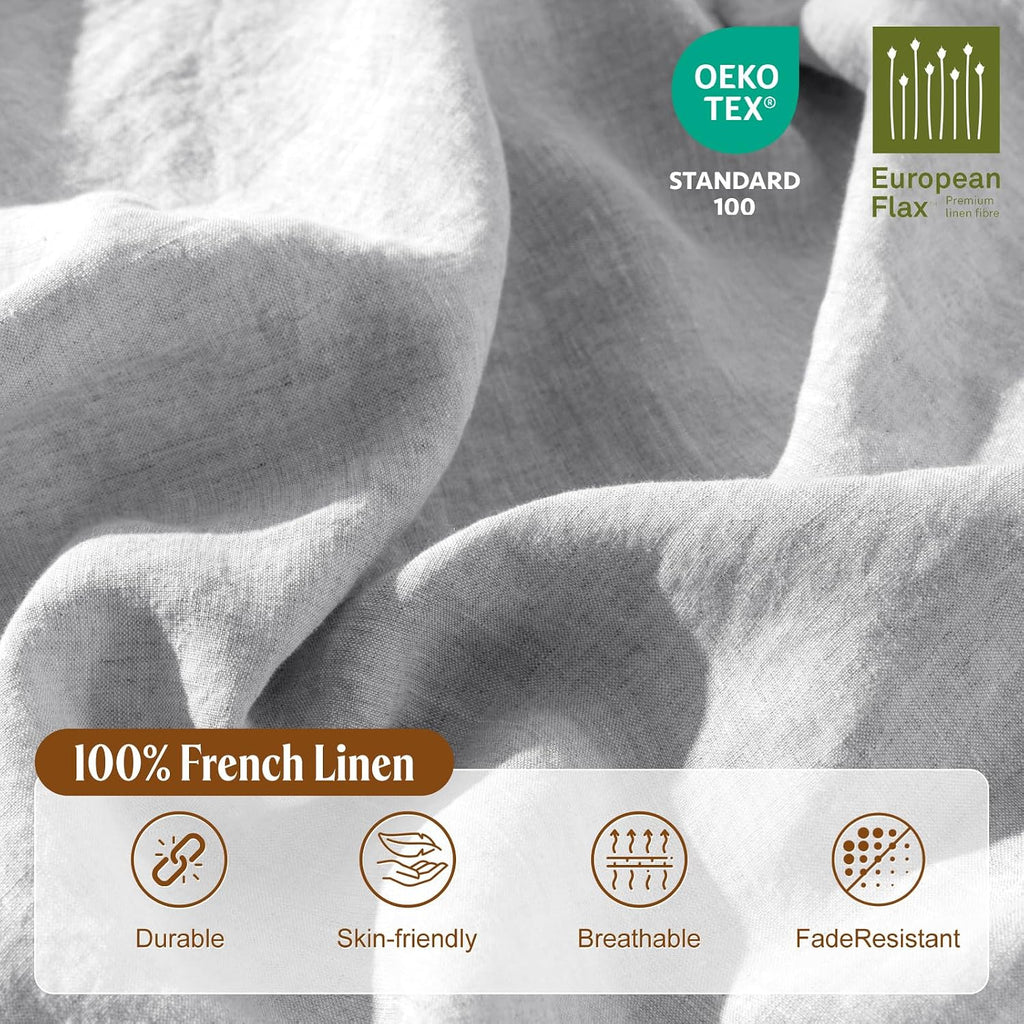 LBRO2M 100% France Linen Duvet Cover Set 3 Pcs Including 1 Flax Comforter Cover with Zipper Closure, 2 Pillowcase, Cozy Duvet Cover Queen Size, Gray