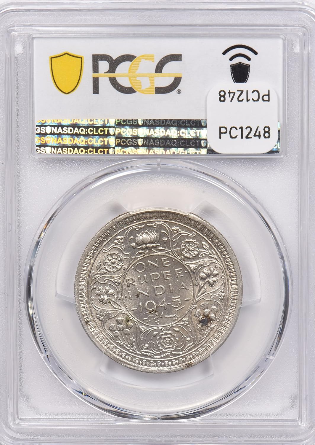 Collectible Coin British India 1945 L Rupee PCGS MS 62 rare condition SW-9.34 Small 5 PC1248