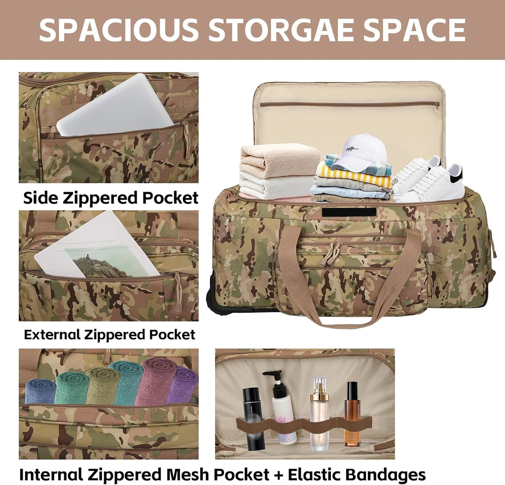 120L 3-Wheel Rolling Duffle Bag - Heavy Duty Military Deployment Bag, Durable Wheeled Duffle Luggage for Travel, Camping & Outdoor Adventures