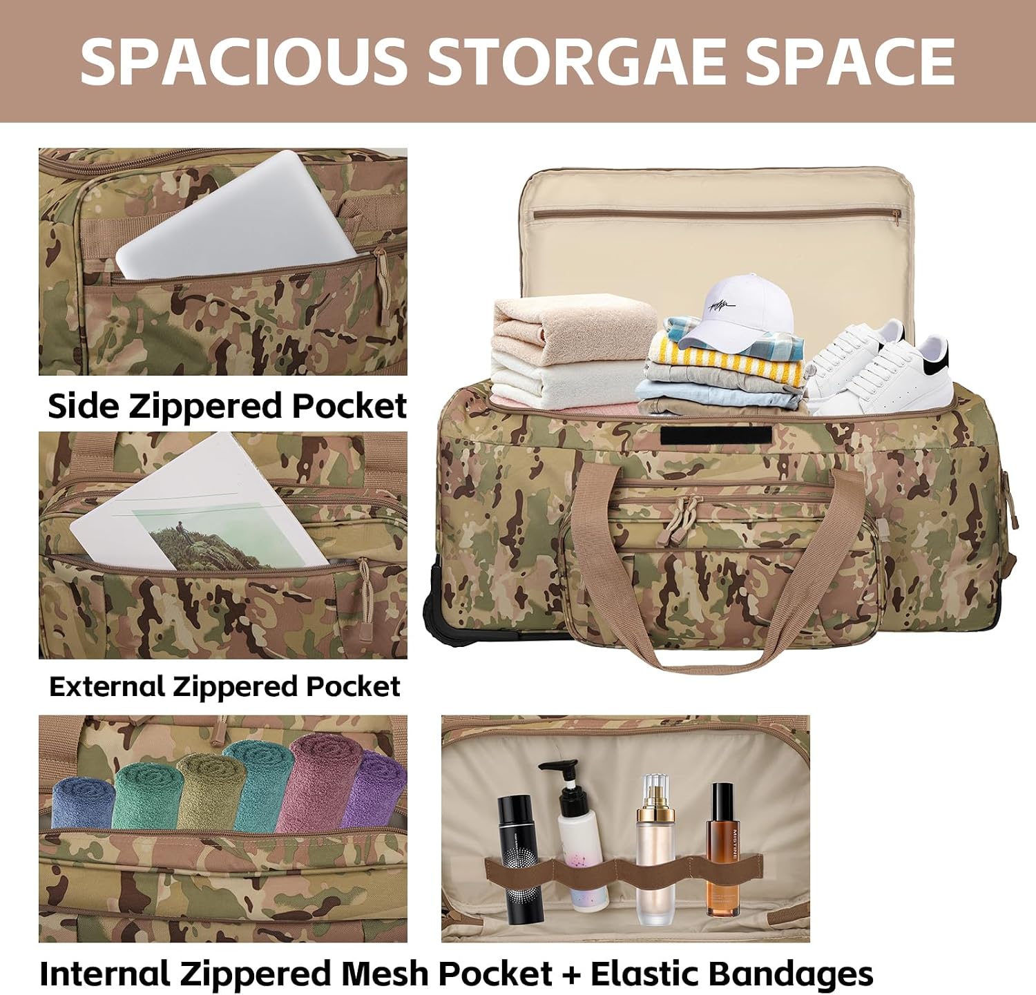 120L 3-Wheel Rolling Duffle Bag - Heavy Duty Military Deployment Bag, Durable Wheeled Duffle Luggage for Travel, Camping & Outdoor Adventures