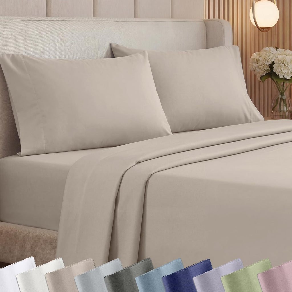California Design Den Thick and Natural 100% Cotton Sheets Queen Size Set - 1000 Thread Count Sateen, Deep Pocket Queen Sheets, Durable Bedding Set - Beige (Sand Tone)