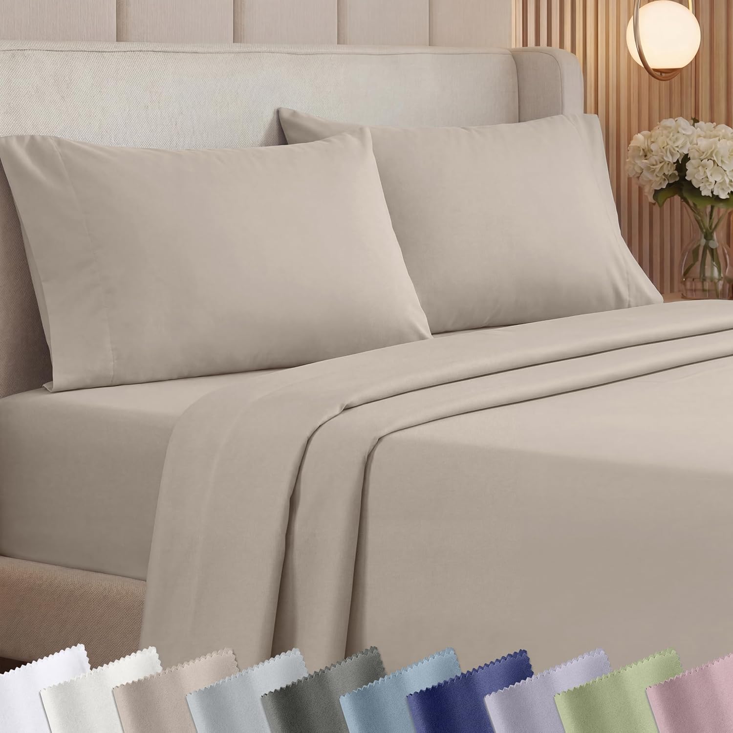 California Design Den Thick and Natural 100% Cotton Sheets Queen Size Set - 1000 Thread Count Sateen, Deep Pocket Queen Sheets, Durable Bedding Set - Beige (Sand Tone)