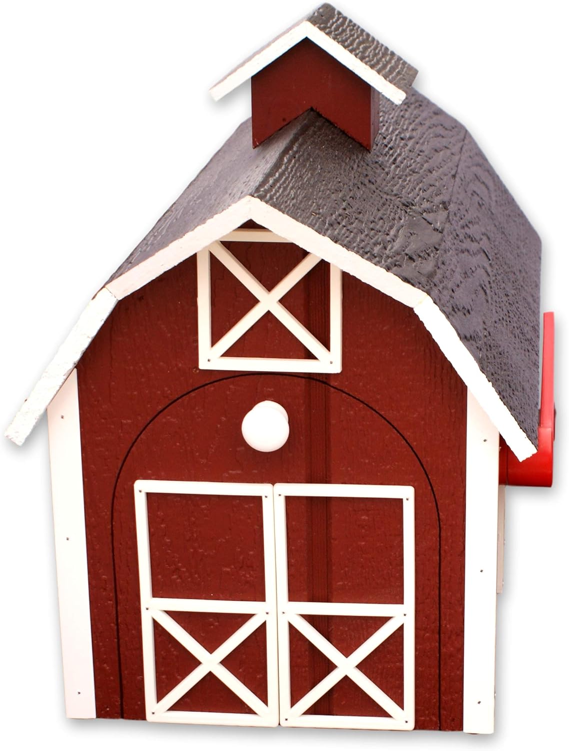 Deluxe Wooden Mailbox, Dutch Barn Style (Red with White Trim)