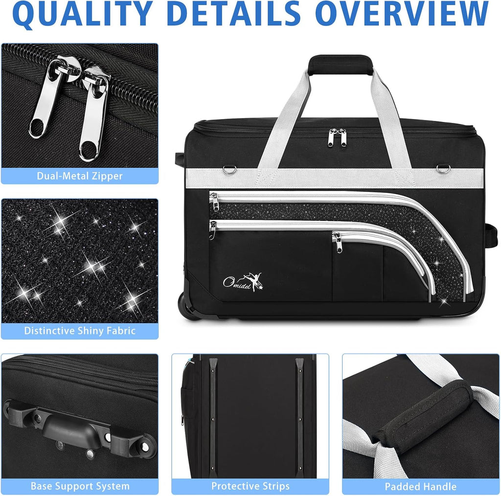 Dance Bag with Garment Rack, 28' Rolling Dance Suitcase Competition Duffle Bag with Garment Rack & Wheels | Versatile Compartments, Upgraded Stable System for Dance Shows, Travel, Cheer, Recital