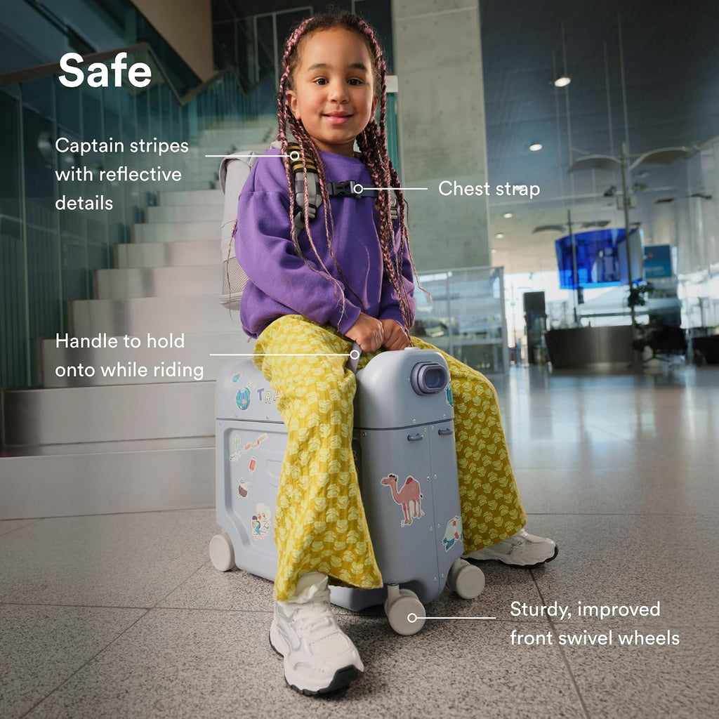 Stokke JetKids Travel Bundle, Arctic Blue - Includes BedBox Ride-On Suitcase & Backpack - Best for Kids 2-7 Years Old (Up to 77 lbs)