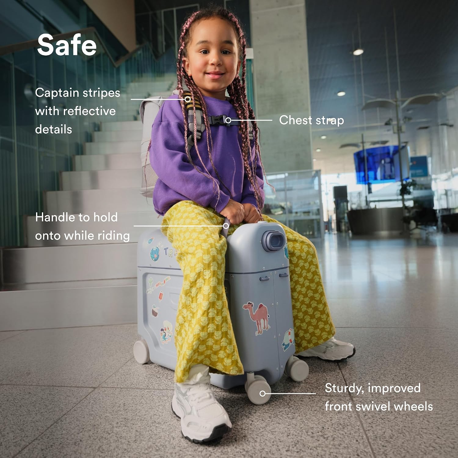 Stokke JetKids Travel Bundle, Arctic Blue - Includes BedBox Ride-On Suitcase & Backpack - Best for Kids 2-7 Years Old (Up to 77 lbs)