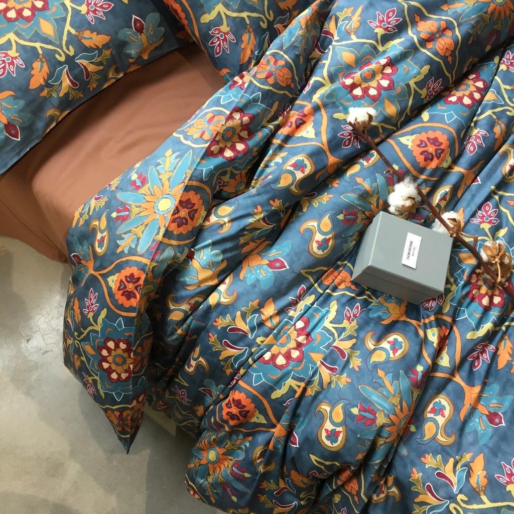 Eikei Damask Medallion Duvet Cover Set, Egyptian Cotton Sateen, 400 Thread Count, Bohemian Pattern (King)