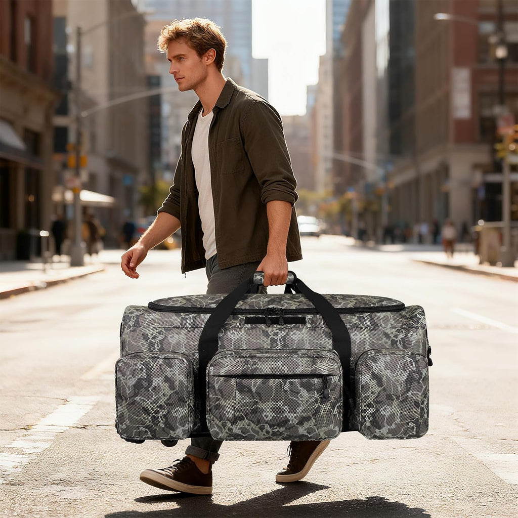 120L 3 Wheel Tactical Rolling Duffle Bag, Heavy Duty Military Deployment Luggage, 900D Waterproof Duffel for Camping Travel Outdoor Sports