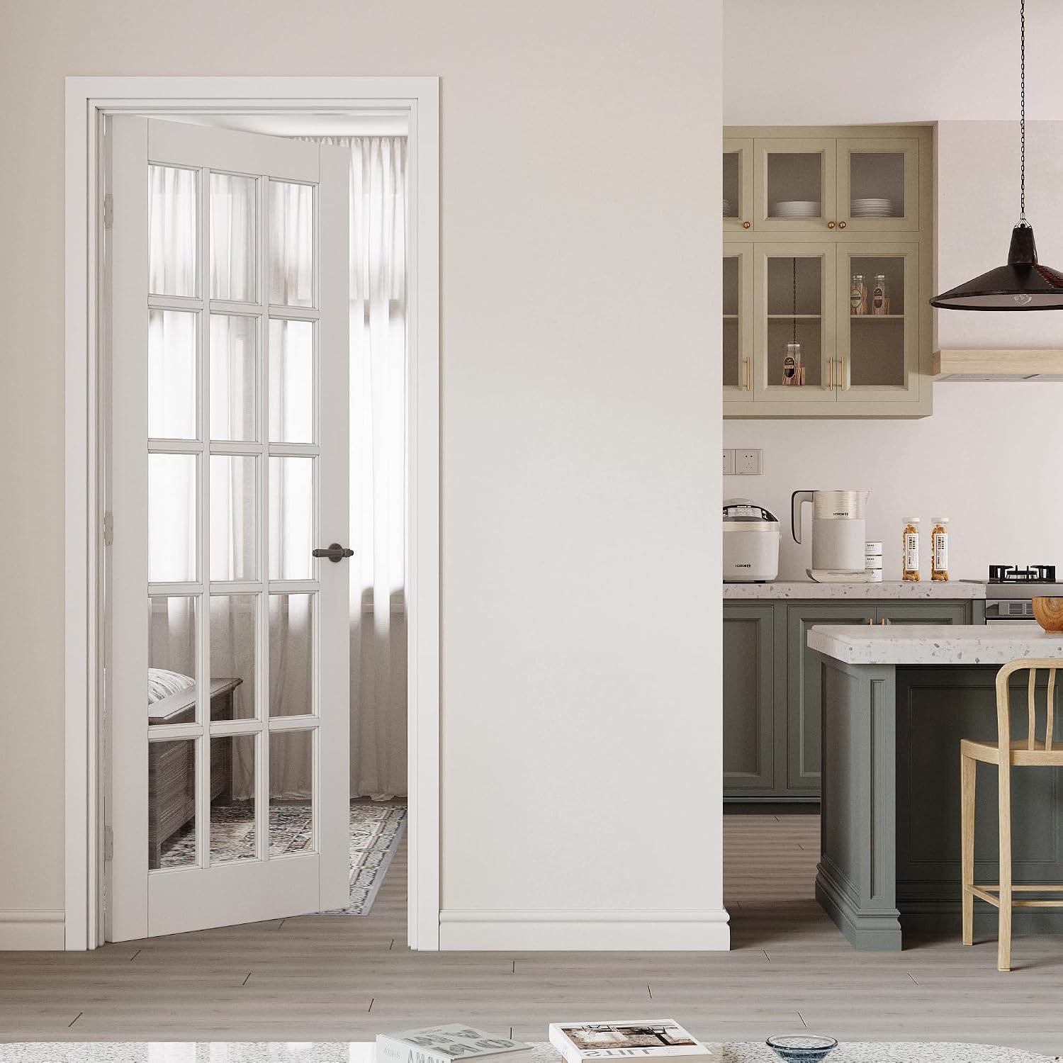 30' x 80' Prehung Door 15-Lite Tempered Clear Glass Slab Doors with Jamb Kit, Solid Core MDF Interior Door for Bathroom Pantry Laundry, Home Doors, Easy Assemble - Left Handed Silver Hinge