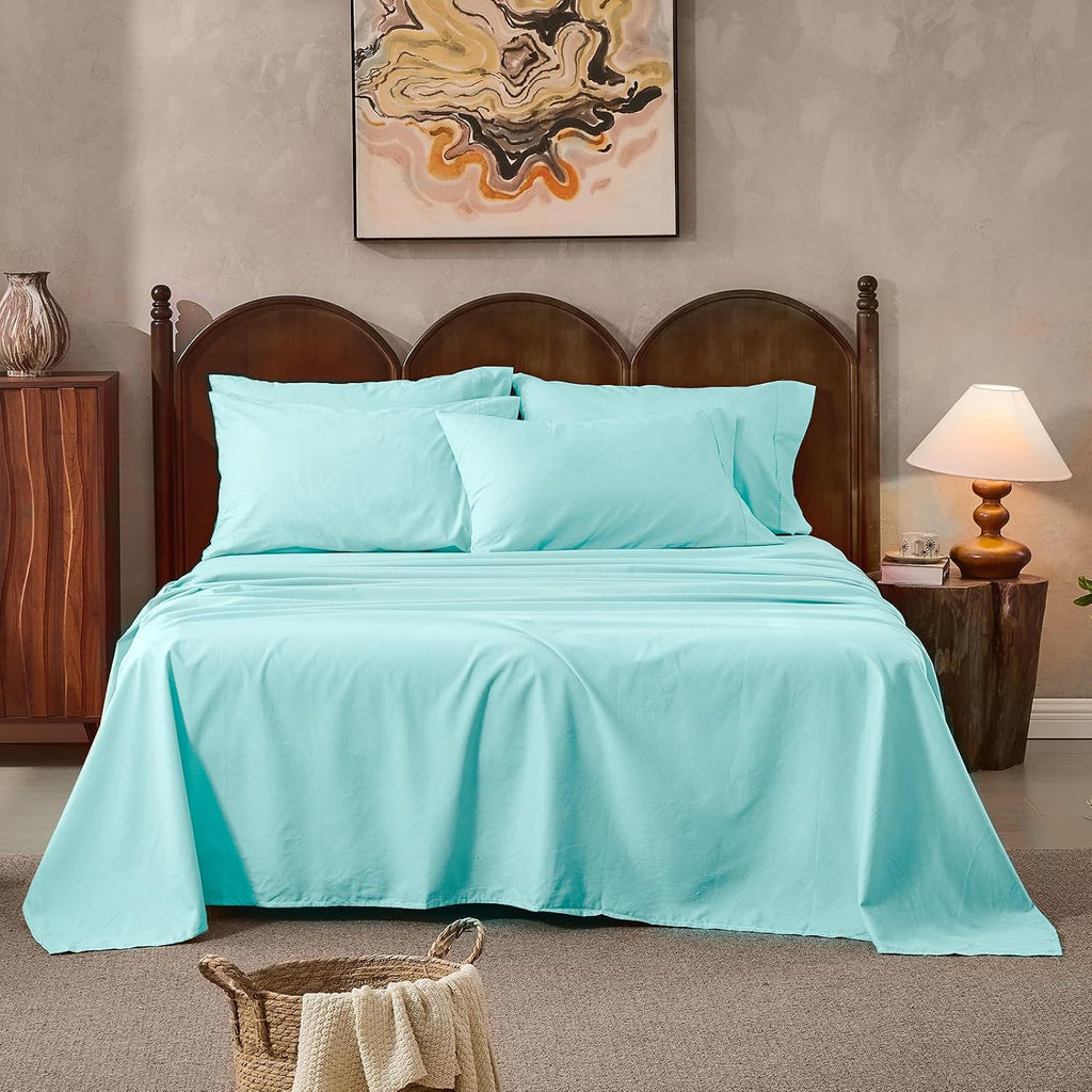 100% Linen Sheets Queen Size,Breathable & Durable 4-Piece Bed Flax Sheet Set,Soft All-Season Bedding for Hot Sleepers 16' Deep Pocket Oeko-TEX Certified,（Queen, Light Blue）