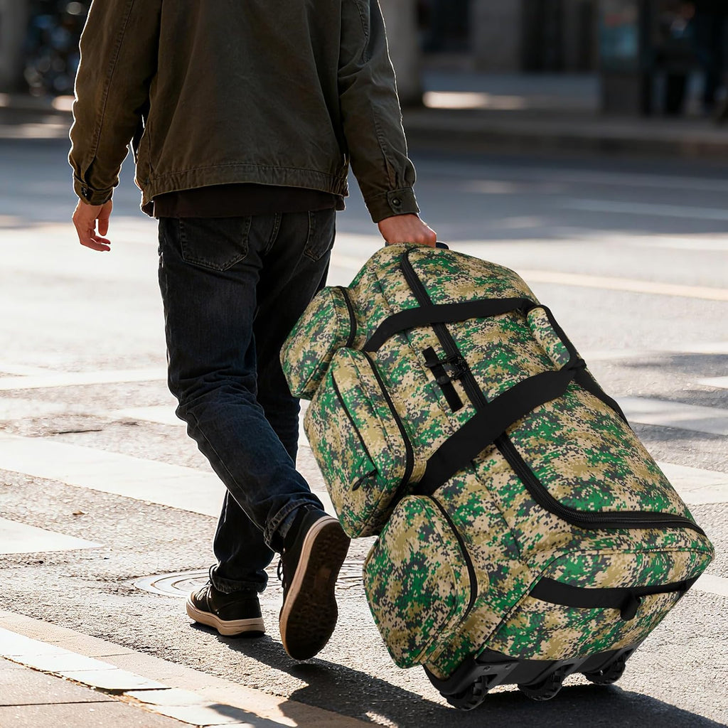 120L 3 Wheel Tactical Rolling Duffle Bag, Heavy Duty Military Deployment Luggage, 900D Waterproof Duffel for Camping Travel Outdoor Sports
