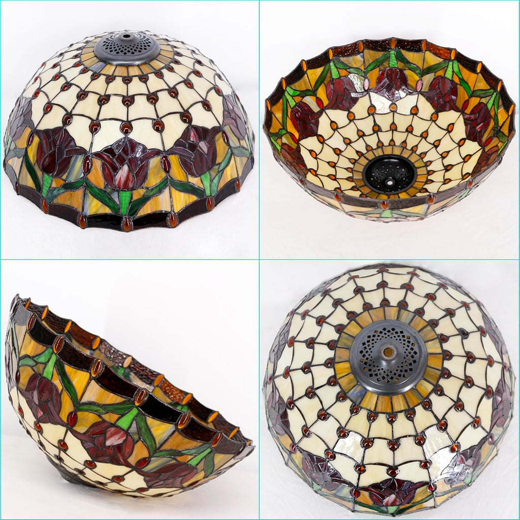 Large Tiffany Lamp Shade Replacement Only 16Inch Stained Glass Lampshade Fit For Table Lamps FLoor Lamp Ceiling Fixture Pendant Hanging Light Home Office Decoration (Yellow Tulips)