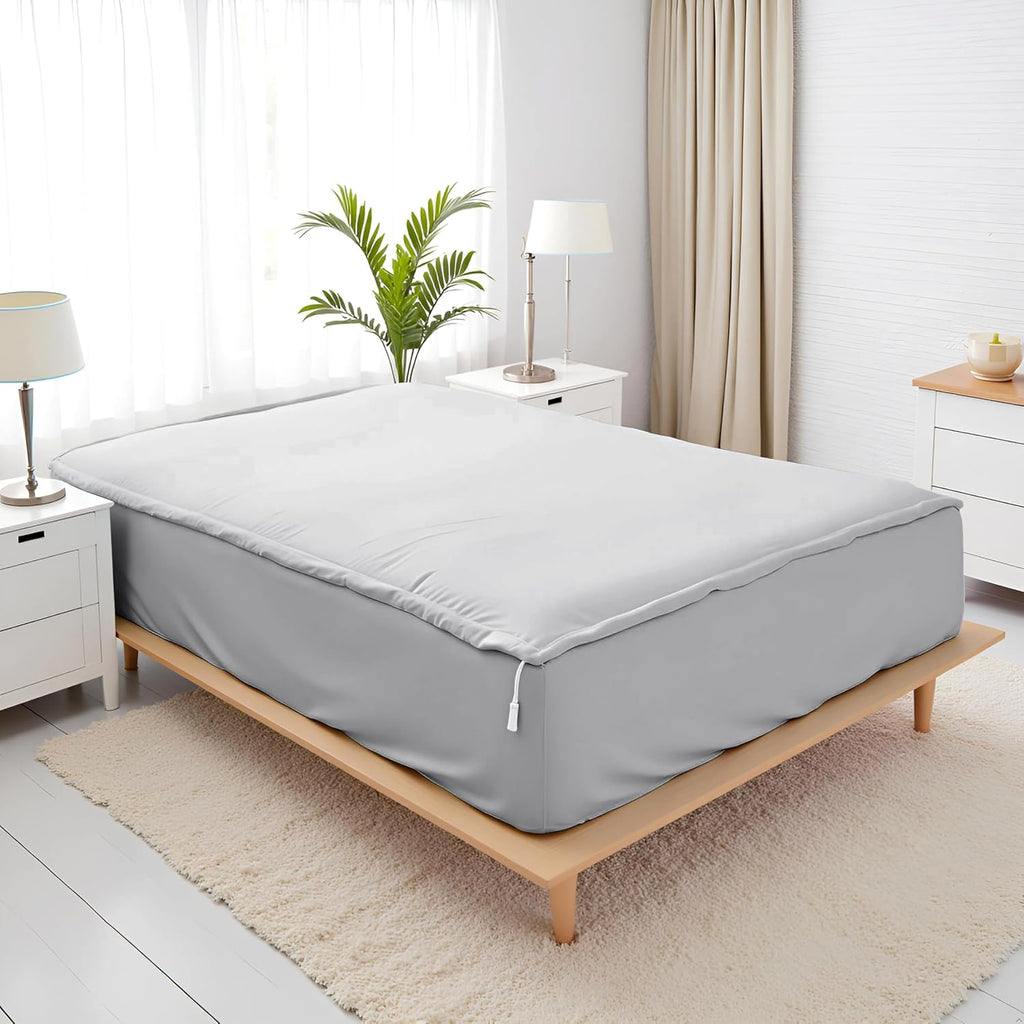 Zip On Sheets Cal King Size Zipper Sheets - Includes 1 Fitted Base + 2 Zip On Sheet - Upto 16' Inch Deep Pockets - Easy to Use, Won't Pop Off - Soft Microfiber Cal King Size 78X84 - Silver Gray