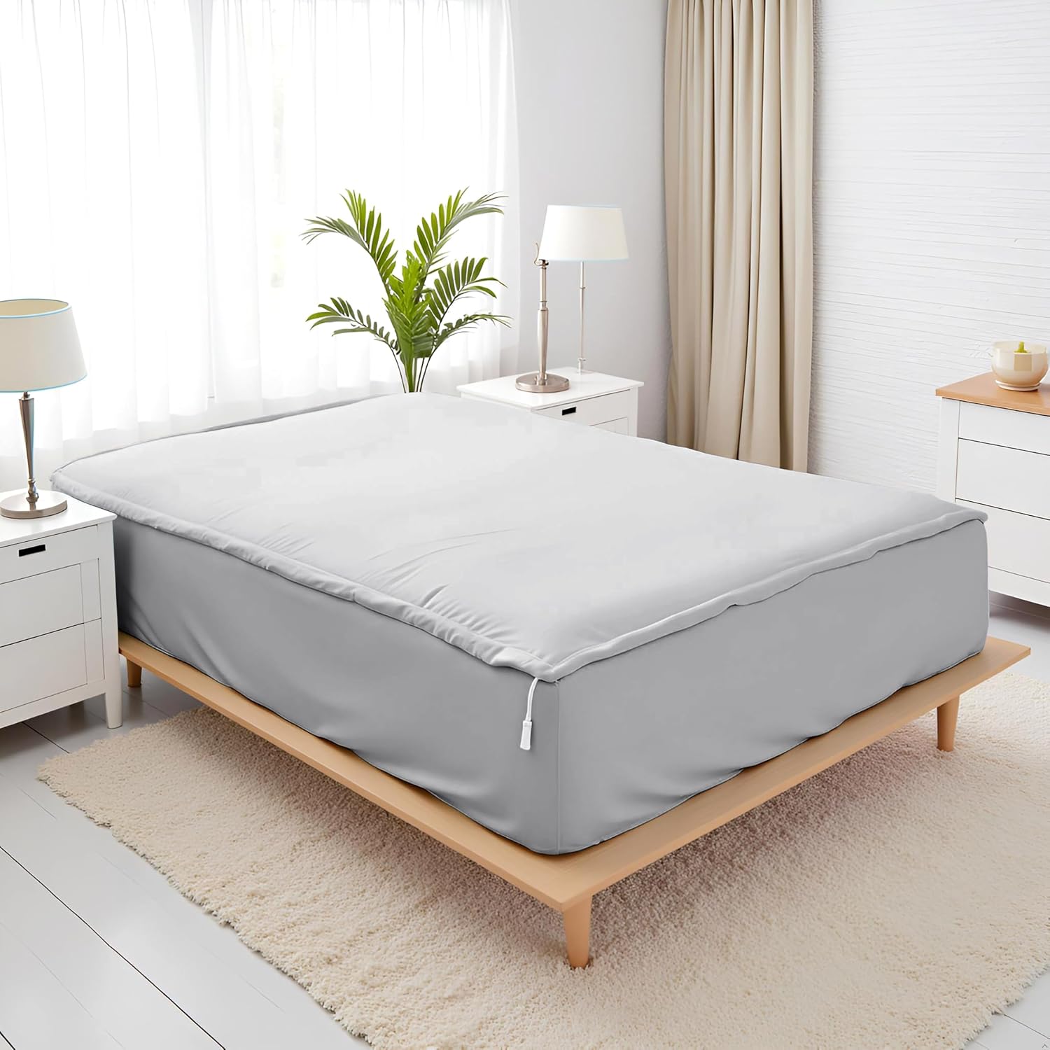 Zip On Sheets Cal King Size Zipper Sheets - Includes 1 Fitted Base + 2 Zip On Sheet - Upto 16' Inch Deep Pockets - Easy to Use, Won't Pop Off - Soft Microfiber Cal King Size 78X84 - Silver Gray