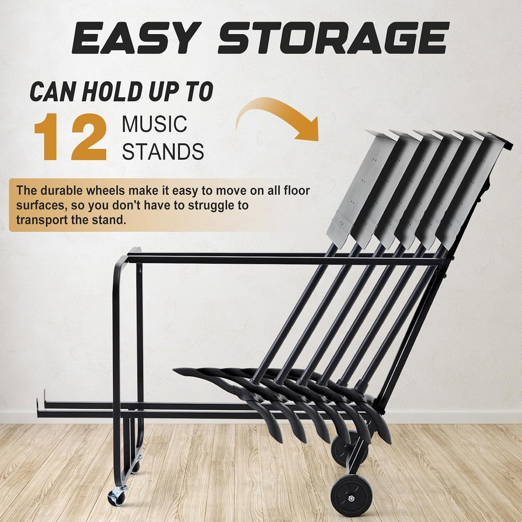Music Stand Storage Cart for 12 Melody Music Stands Metal Portable