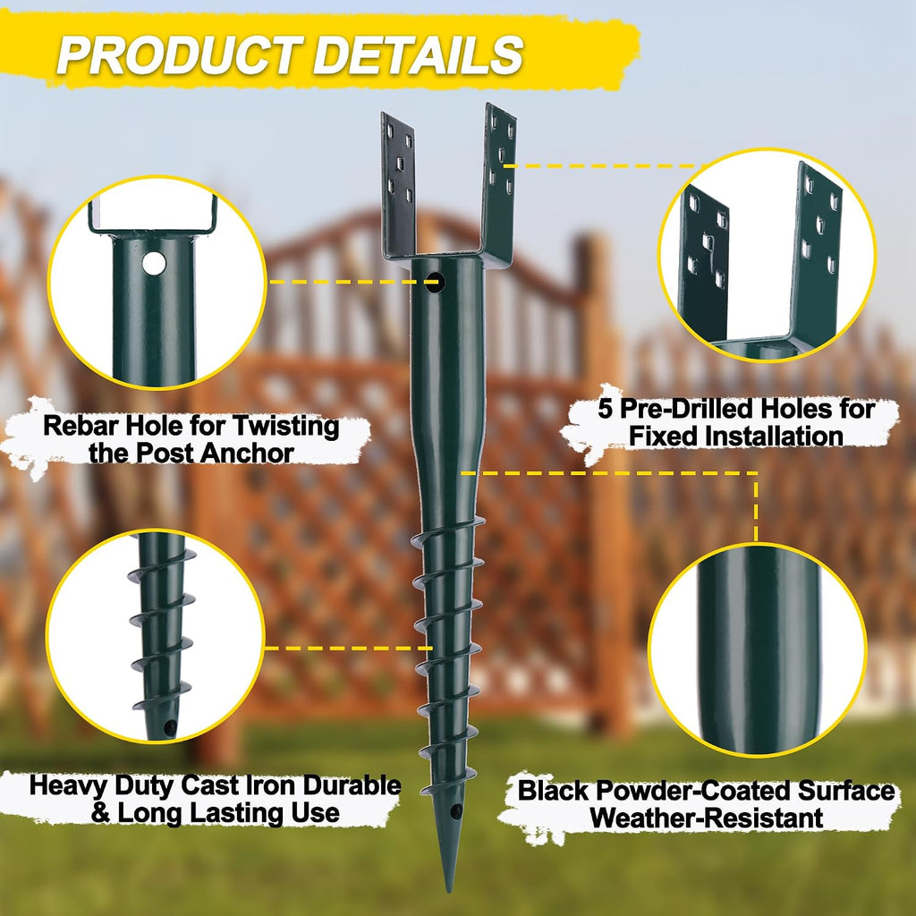 No Dig Ground Screw Anchor Spike – 27 inch U Shaped Post Stake for Mailbox and Fence, Includes Lag Bolts & Rebar, Fits Standard 4x4 (3.5' X 3.5' Inch) Post.