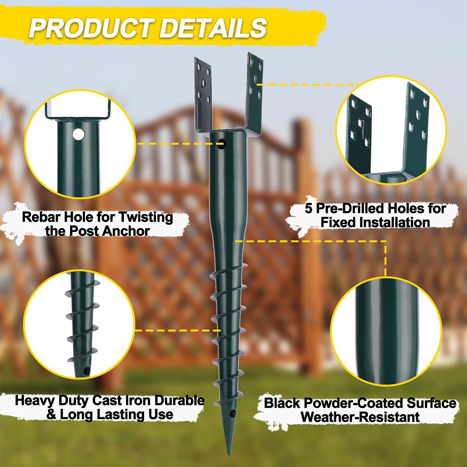 No Dig Ground Screw Anchor Spike – 27 inch U Shaped Post Stake for Mailbox and Fence, Includes Lag Bolts & Rebar, Fits Standard 4x4 (3.5' X 3.5' Inch) Post.