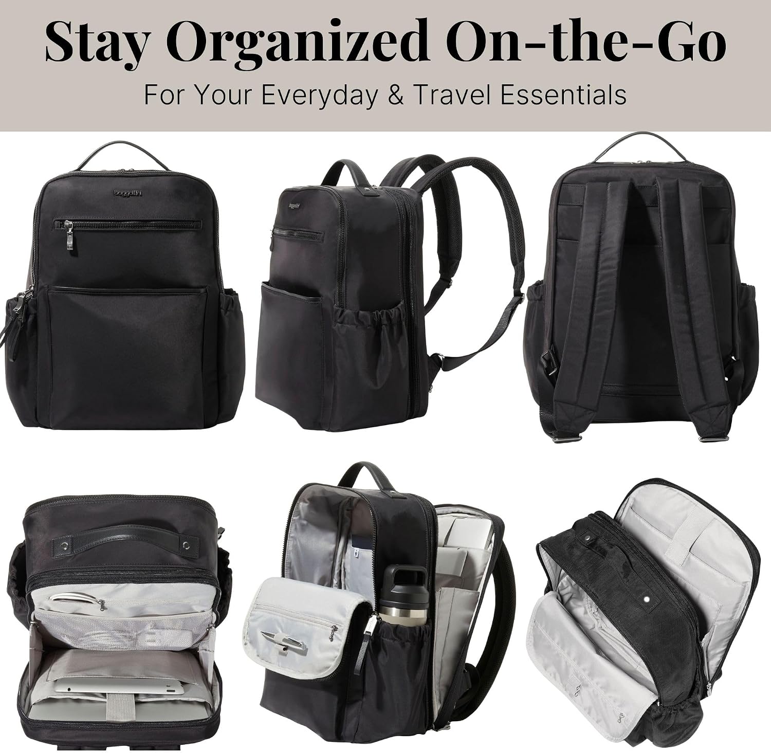 Baggallini Tribeca Expandable Laptop Backpack - 15'x11' Lightweight RFID Computer Bag for Work & Travel with Luggage Sleeve