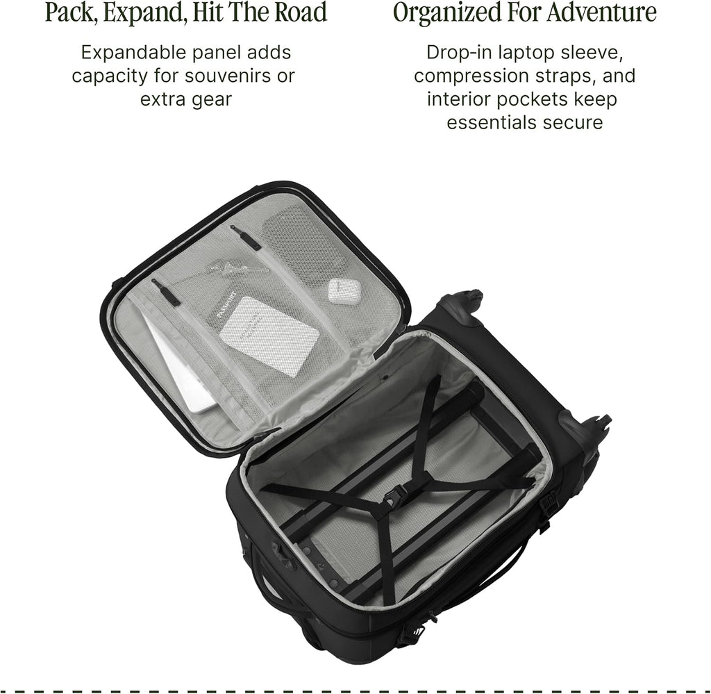 Eagle Creek Gear Warrior XE 4-Wheel Carry-On Luggage for Travel Essentials - Smooth Rolling Wheels - Lockable Zippers - Interior Laptop Sleeve - Black - 21.74'