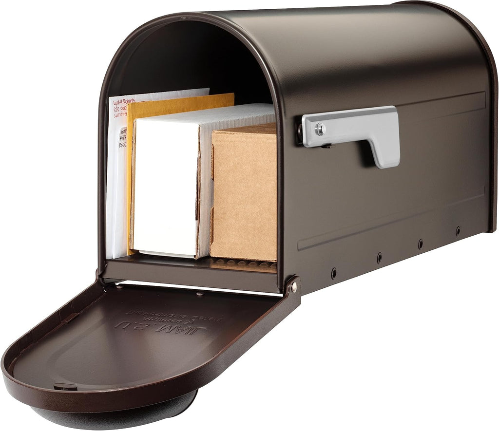 Mayne 5813-W Newport Plus Mail Post, 25x8, White & Architectural Mailboxes 8830RZ-10 Winston Post Mount Mailbox, Rubbed Bronze