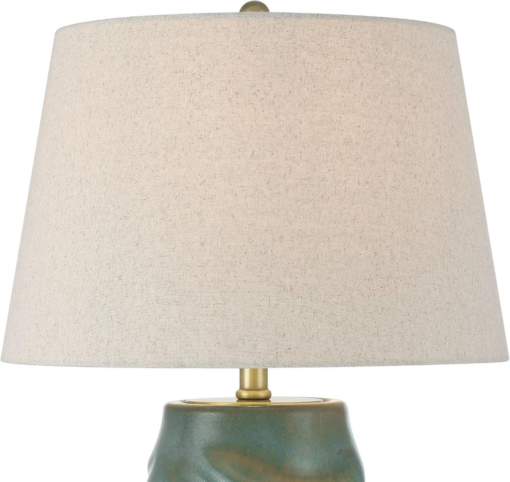 360 Lighting Sculptural Glow 25' High Rustic Coastal Table Lamp Night Light Blue Gold Finish Art Glass Single Fabric Off-White Shade Living Room Bedroom Bedside Nightstand House Office Home Reading