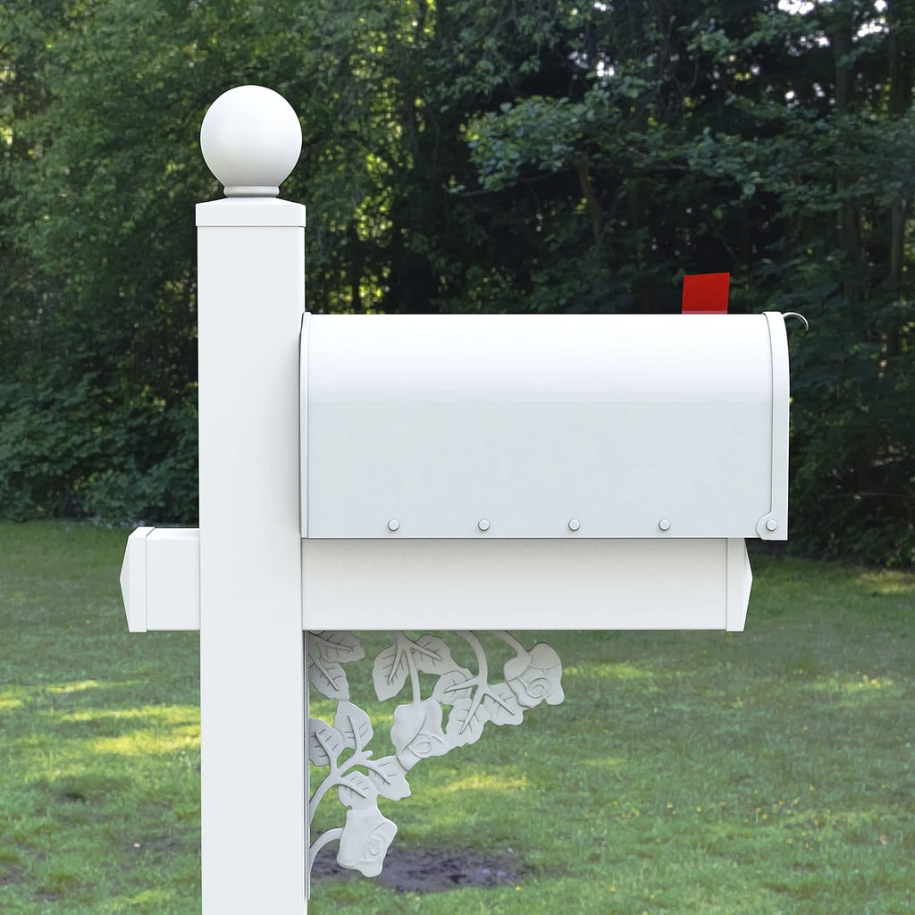 4Ever Products The Truman Vinyl/PVC Mailbox Post (Includes Mailbox) Complete Decorative Curbside Mailbox System with Classic Traditional Style (White Mailbox)