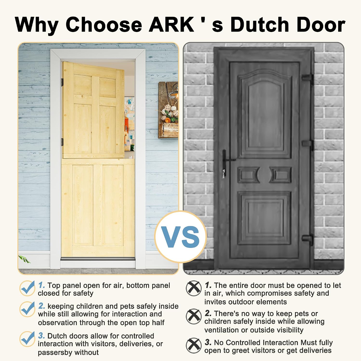 32' x 80' Exterior Dutch Entry Door (Front/Outside) - 1.75' Solid Pine with 6 Panels, Half Panel,Interior Doors Slab for Home Entryway/Back w/4 Hinges+1 Latch +1 Slab+1 Lock Set