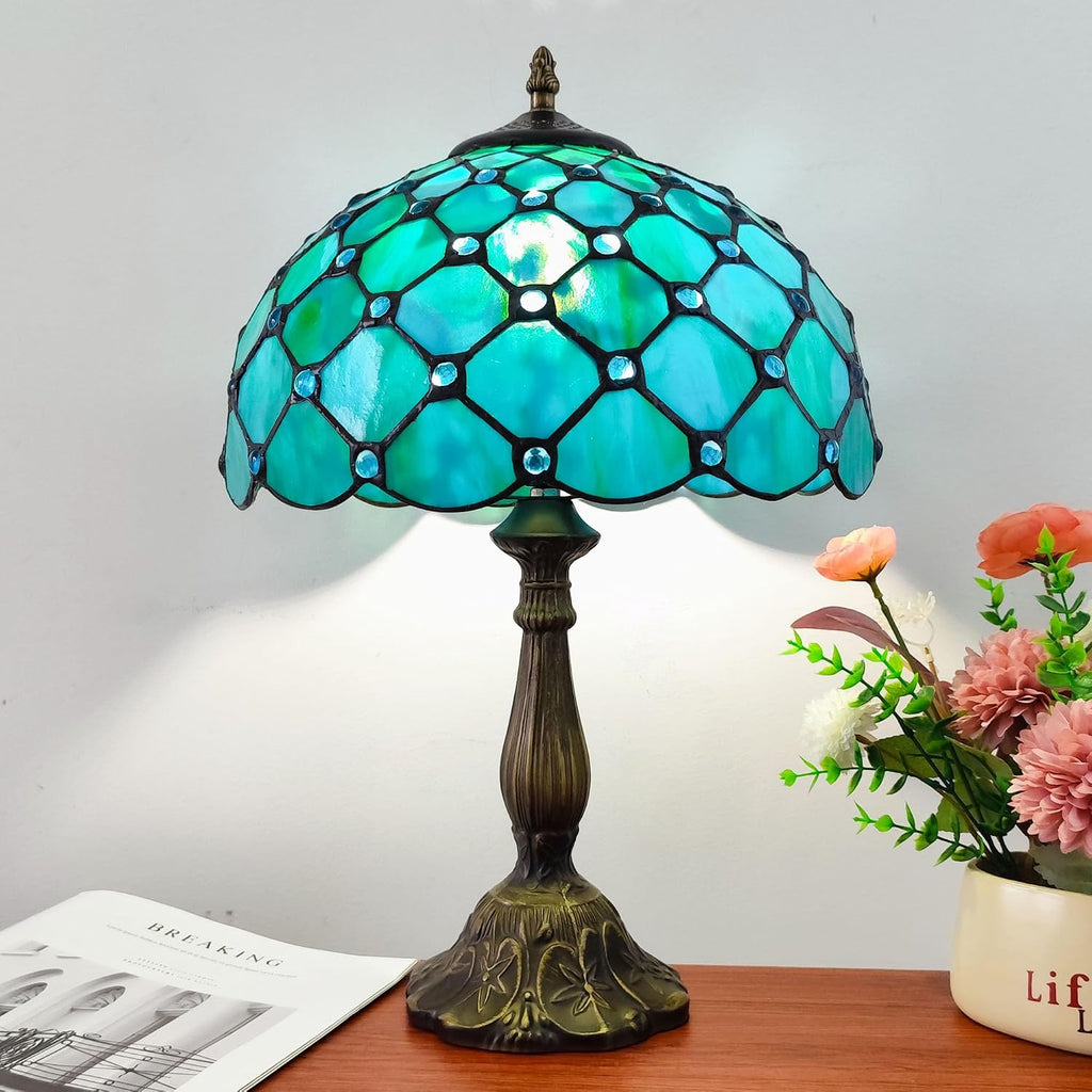 Tiffany Lamp Stained Glass Table Lamp Antique Bedside Desk Reading Light 3-Way Color LED Living Room Nightstand Light 12X12X19 Inches Home Office Desk Light