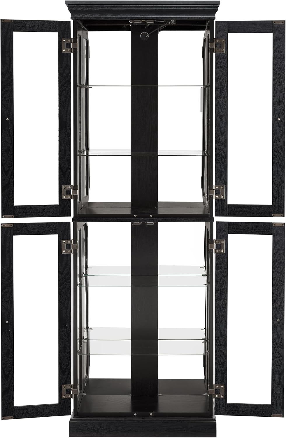 71' H Lighted Wooden Curio Cabinet, Freestanding Glass Display Case with Tempered Glass Door, Adjustable Shelves and Mirrored Back Panel, Decorative Cabinet for Living Room,Office (Black)