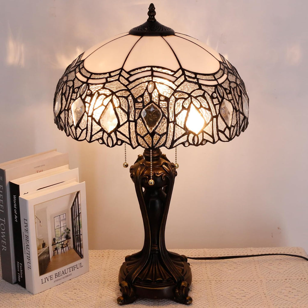 Large Tiffany Lampshade Replacement Only Colored Glass Lampshade 16 Inches Suitable for Desk Lamps, Floor Lamps, Pendant Lamps, Home and Office Decoration (White Baking Bend)