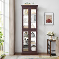 71' H Lighted Curio Cabinet Display Case, Glass Curio Cabinets with Adjustable Shelves and Tempered Glass Door, Wooden Cabinet w/Mirrored Back Pane for Living Room (Dark Cherry)