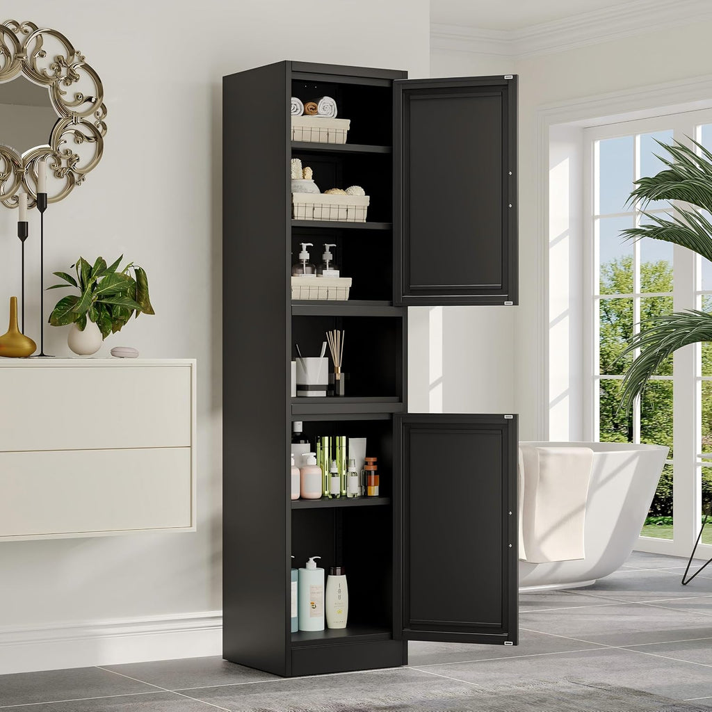 Metal Tall Narrow Kitchen Pantry Cabinet,Tall Bathroom Storage Cabinet,67' High Bathroom Organizers with Doors and Adjustable Shelves for Bathroom, Kitchen,Small Spaces