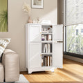 Metal Bathroom Storage Cabinet, Freestanding Pantry Floor Cabinet with 4 Doors and 2 Adjustable Shelves for Living Room, Dining Room, Kitchen