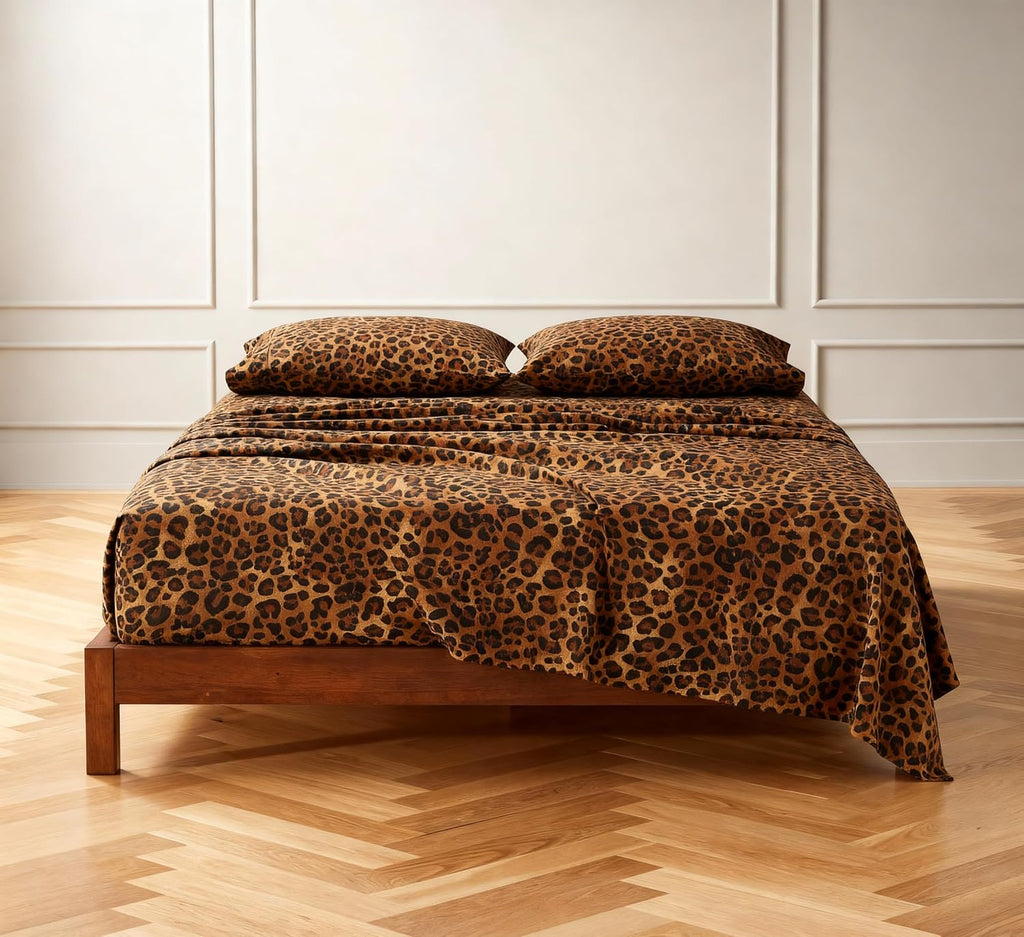 Extra Deep Pocket Sheet Set 24 inch 1000 Thread Count|Alaskan King, Leopard Print Color|100% Long Staple Egyptian Cotton, Oversized Pocket Fitted Sheet for Thick Mattress, Sateen Weave, Luxury Bedding