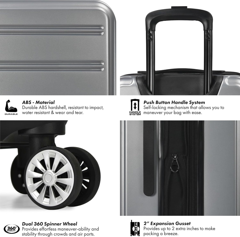 Travel Select Snowcreek Hardside Expandable Spinner Luggage Set w/USB Port, Gray, 3-Piece