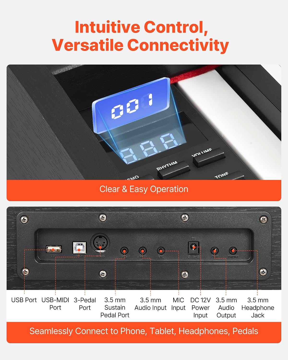VEVOR Weighted Digital Piano, 88 Keys Fully Weighted, Electric Piano Dual Keyboard & Speakers, with Sustain Pedal, Recording Function, 238 Tones, Wireless Connection, for Beginners, Without Stand