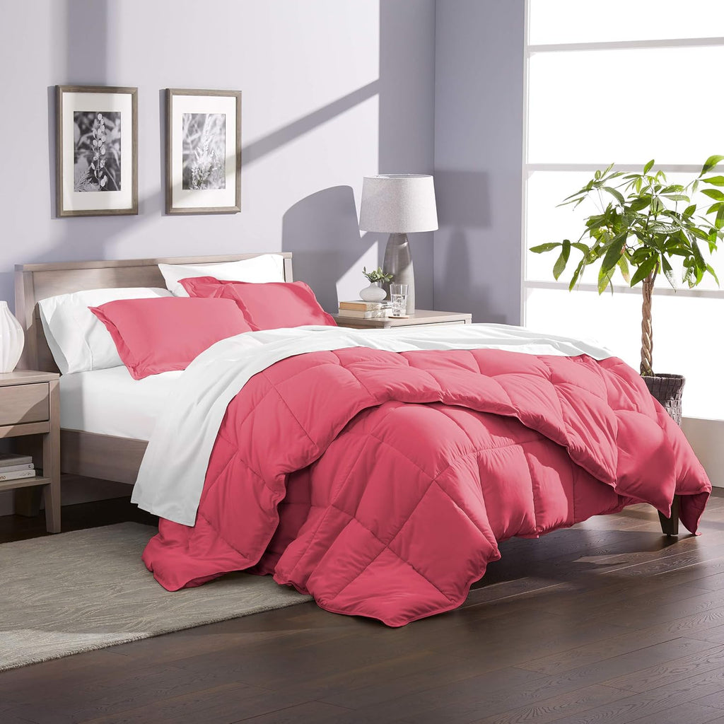 Oversized Queen All-Season Cooling Warmth Comforter Set – 3 Piece Bedding – 100% Egyptian Cotton, Long-Staple & Silky Soft – Luxury Hotel-Quality Duvet Insert – Machine Washable - Hot Pink