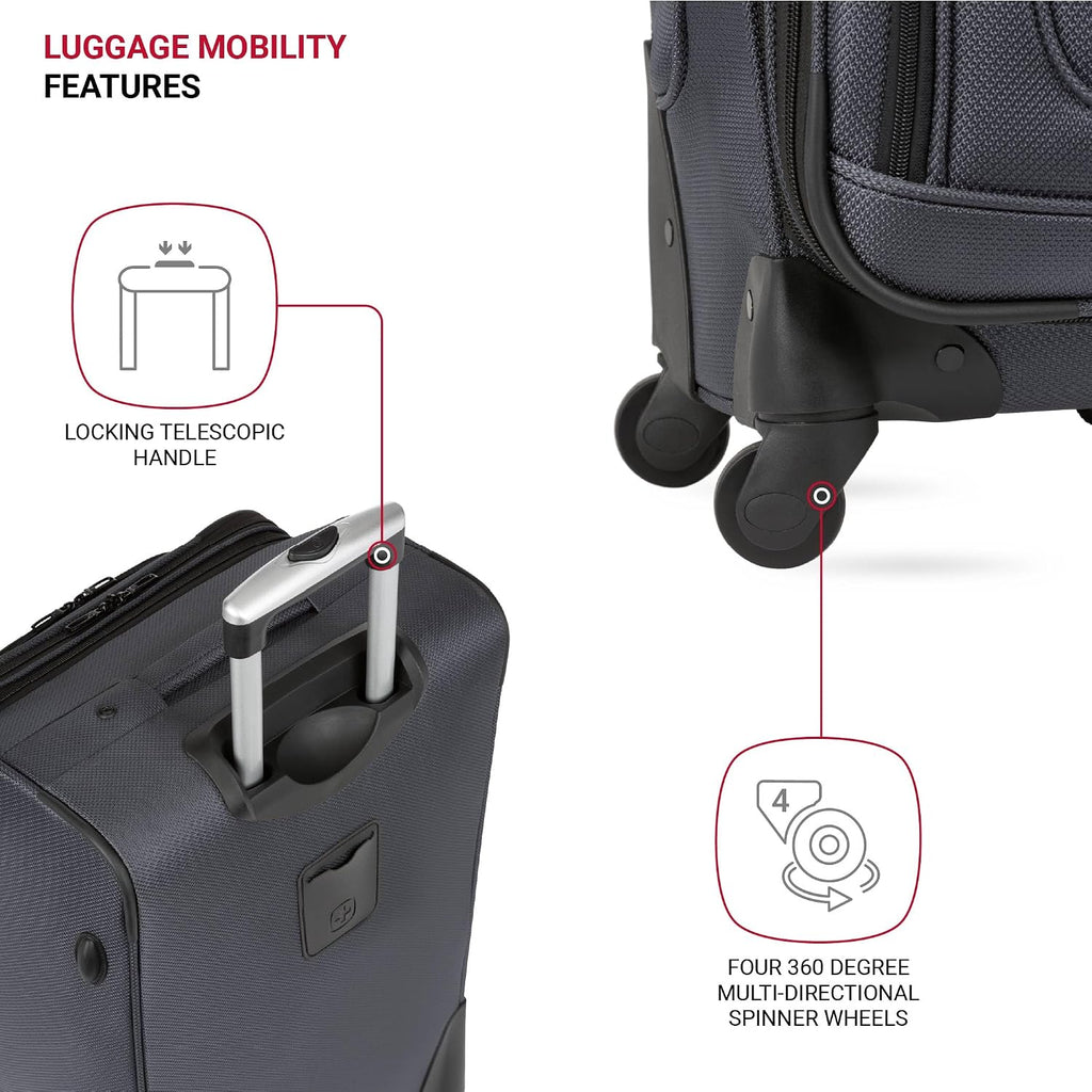 SWISSGEAR Sion Softside Expandable Spinner Luggage Durable Lightweight Travel Suitcase, Dark Grey, 2-Piece Set (Carry-On/Medium)