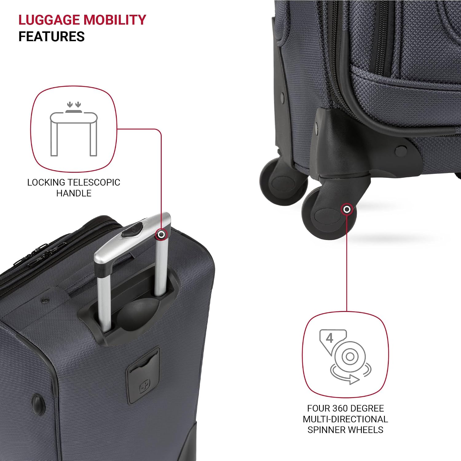 SWISSGEAR Sion Softside Expandable Spinner Luggage Durable Lightweight Travel Suitcase, Dark Grey, 2-Piece Set (Carry-On/Medium)