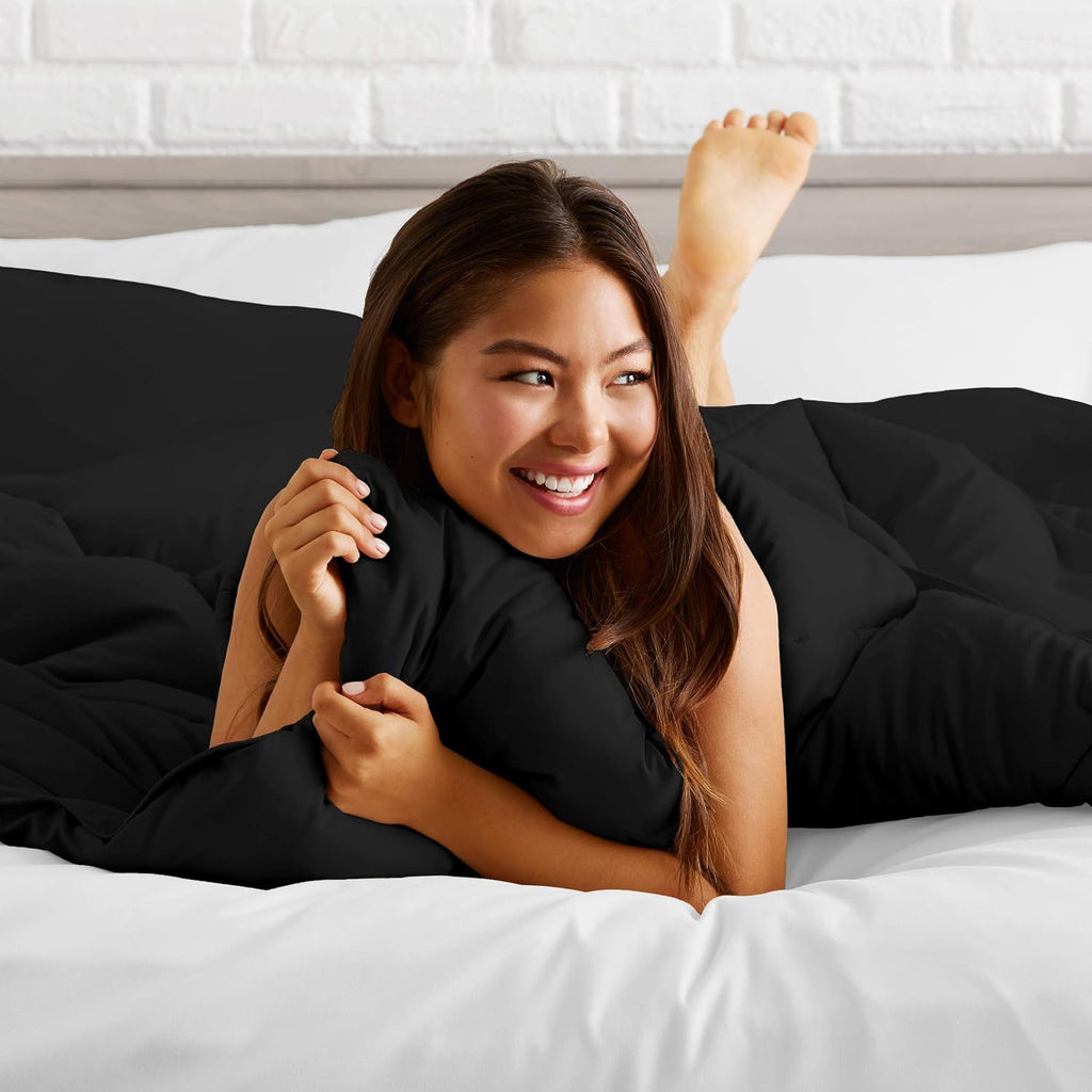 Oversized Queen All-Season Cooling Warmth Comforter Set – 3 Piece Bedding – 100% Egyptian Cotton, Long-Staple & Silky Soft – Luxury Hotel-Quality Duvet Insert – Machine Washable - Black