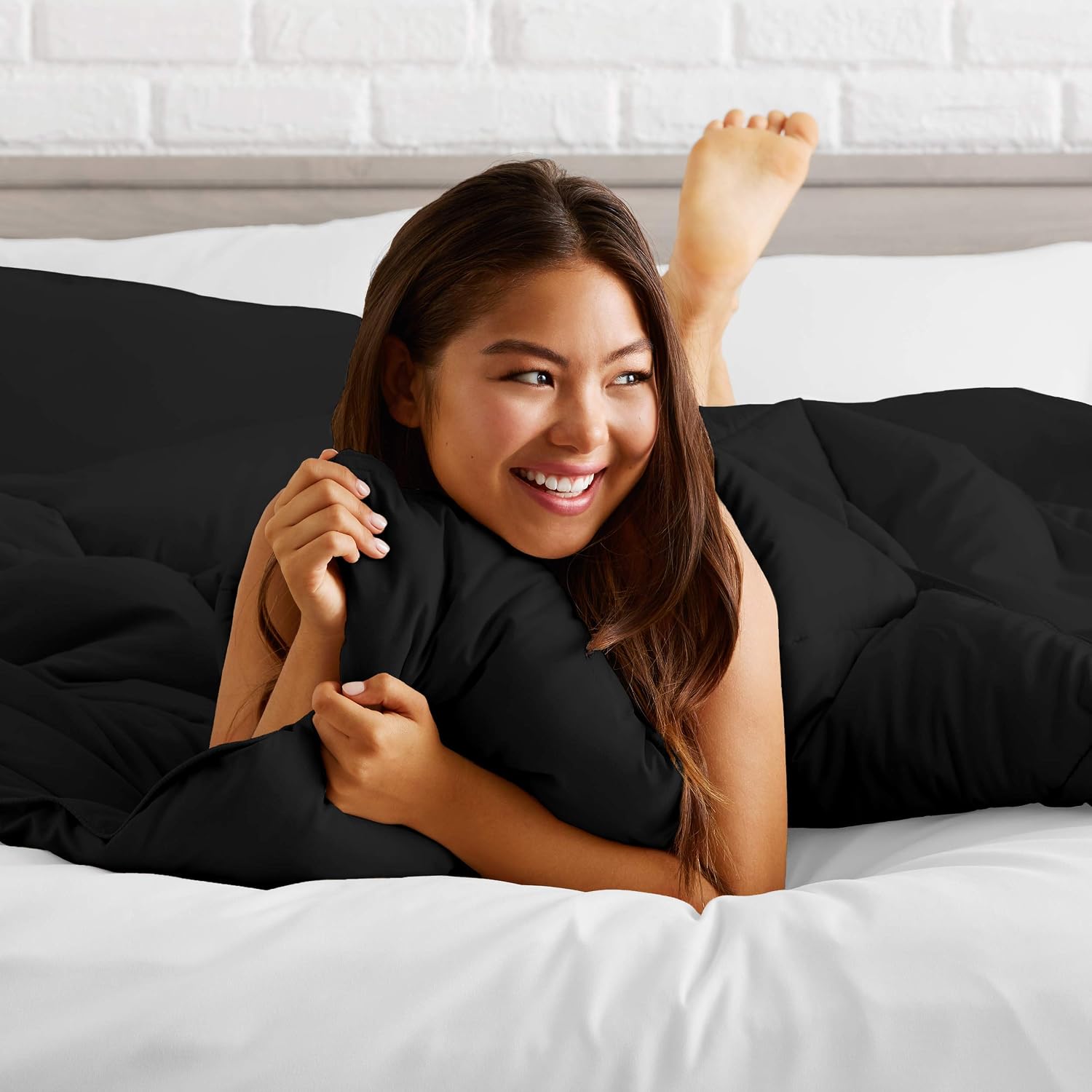 Oversized Queen All-Season Cooling Warmth Comforter Set – 3 Piece Bedding – 100% Egyptian Cotton, Long-Staple & Silky Soft – Luxury Hotel-Quality Duvet Insert – Machine Washable - Black