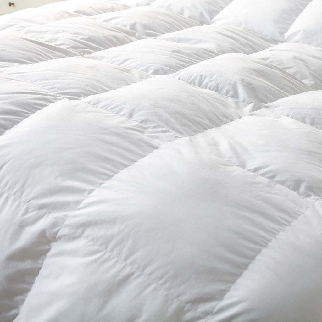 Luxurious Full/Queen Size Siberian Goose Down Comforter, 1200 Thread Count 100% Egyptian Cotton 750FP, 50oz, 1200TC, White Solid