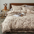 100% Cotton Botanical Duvet Cover Queen Size, Reversible Floral Bedding Set, Soft Breathable Brushed Cotton Vintage Cottagecore Neutral Duvet Cover with Zipper, All Season (Brown, 90'x90')