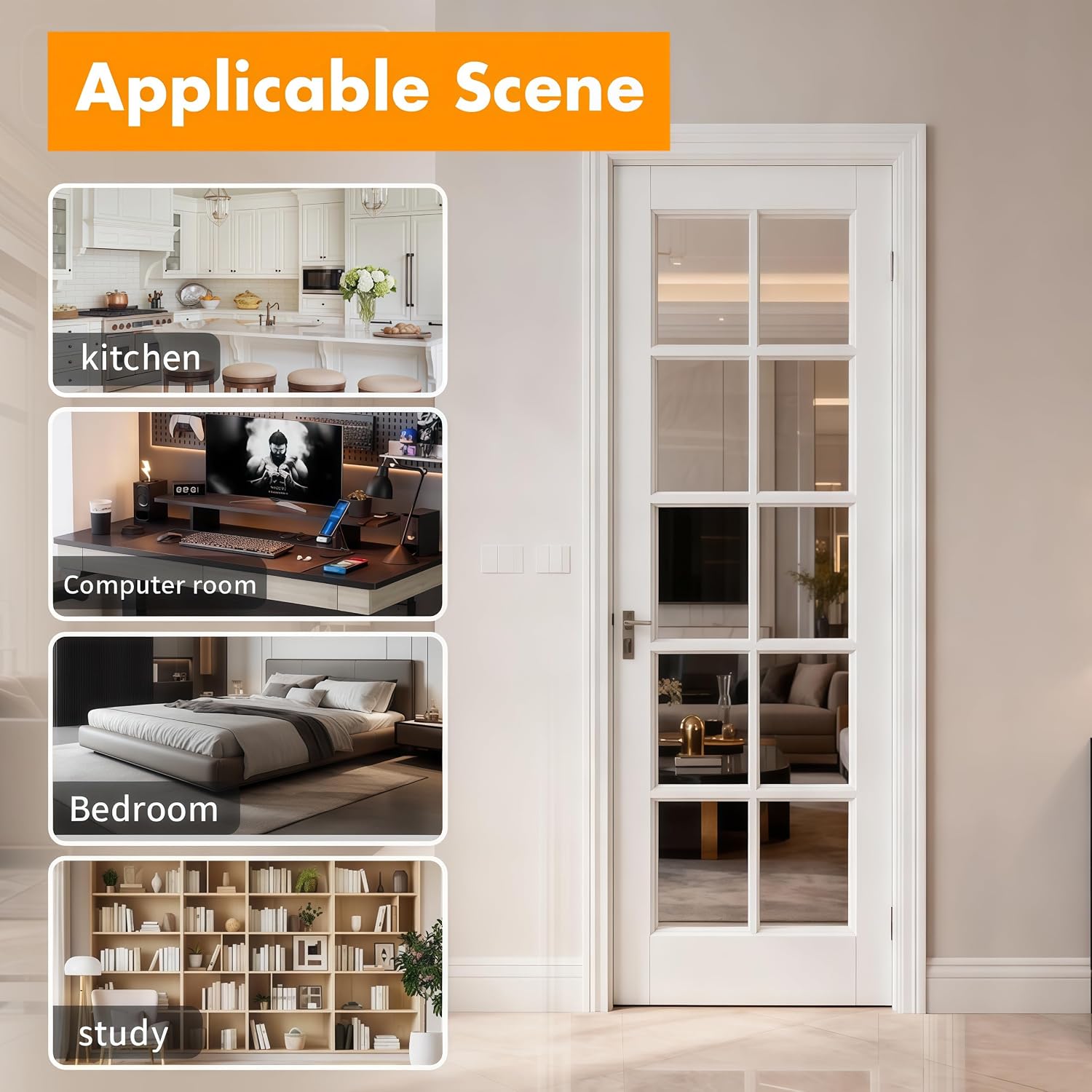 24' x 80' 10-Panel Clear Glass Interior Door - White Eco-Friendly Water-Based Paint, Sleek Design for Home Office/Bathroom/Kitchen, Lightweight & Durable