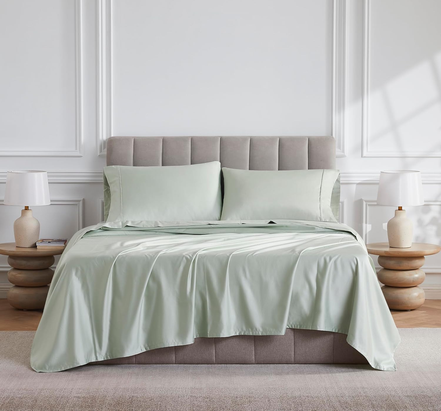 Linen Closet Luxury Cotton 1000 Thread Count Egyptian Cotton 4-Piece Sheet Set, King, Light Green