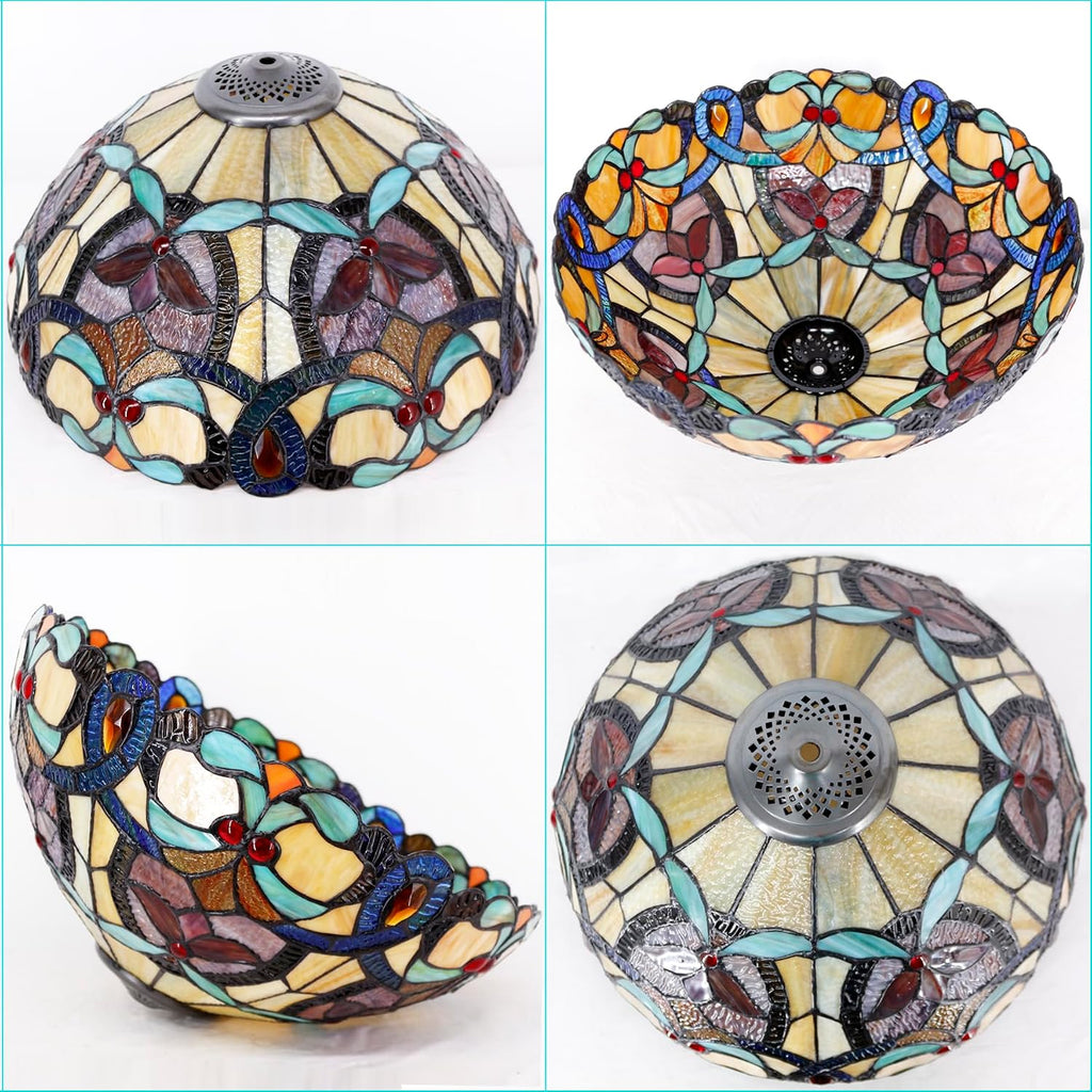 Large Tiffany Lamp Shade Replacement Only 16Inch Stained Glass Lampshade Fit For Table Lamps FLoor Lamp Ceiling Fixture Pendant Hanging Light Home Office Decoration (Orange Yello)