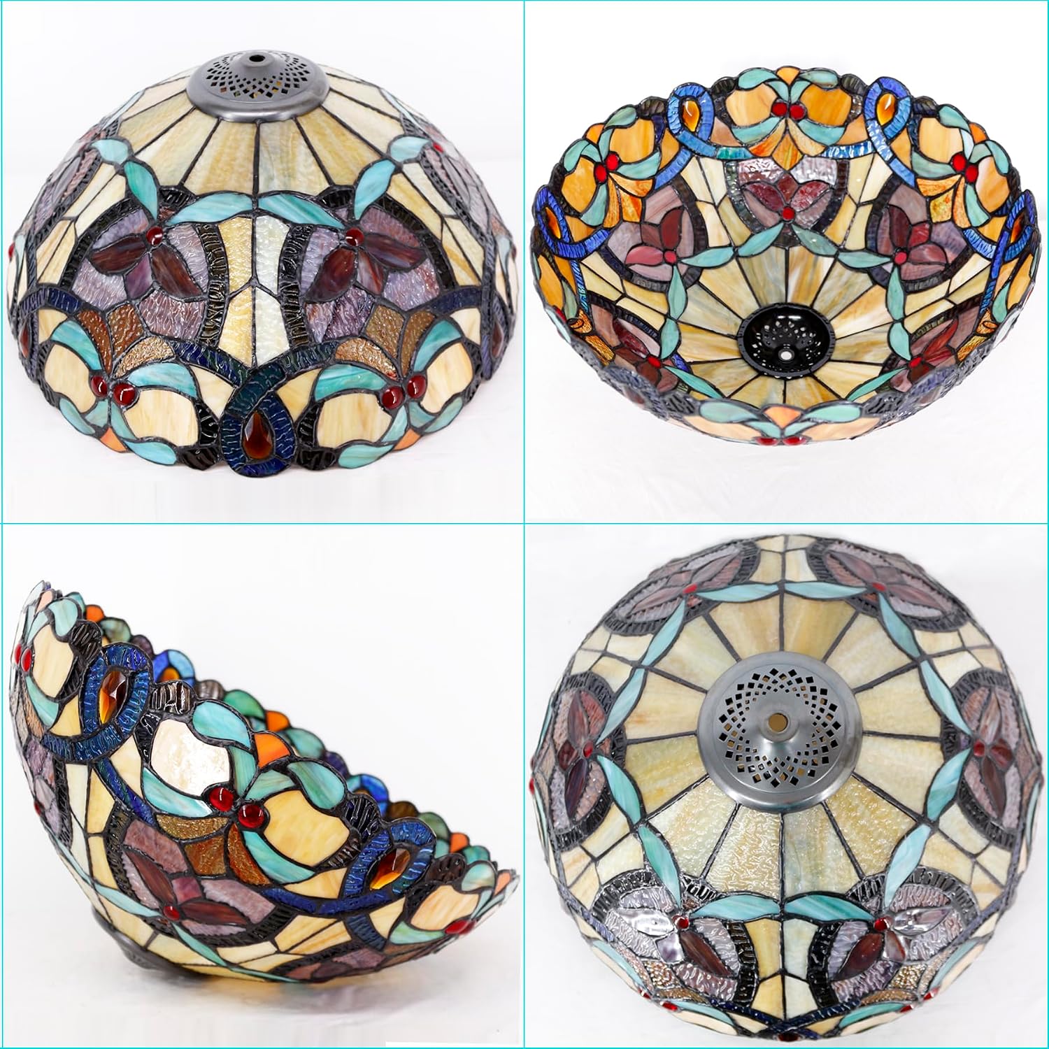 Large Tiffany Lamp Shade Replacement Only 16Inch Stained Glass Lampshade Fit For Table Lamps FLoor Lamp Ceiling Fixture Pendant Hanging Light Home Office Decoration (Orange Yello)