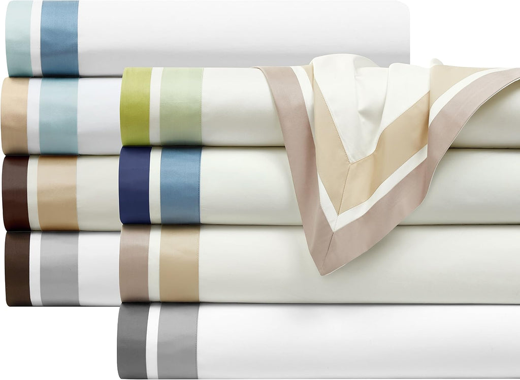 Casabolaj Shading Hotel Collection 4 Pieces Sheet Set 100% Egyptian Cotton Sateen 400 TC - Luxury Modern Sheet sets Queen King - Borders in Contrasting color Silver/Grey (Banyan, California King)