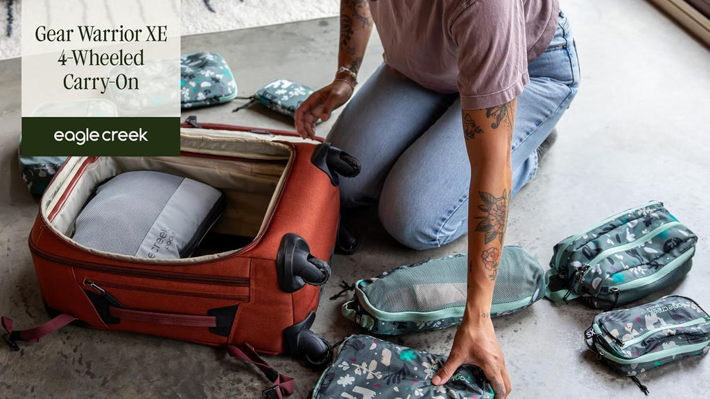 Eagle Creek Gear Warrior XE 4-Wheel Carry-On Luggage for Travel Essentials - Smooth Rolling Wheels - Lockable Zippers - Interior Laptop Sleeve - Jungle Green - 21.74'