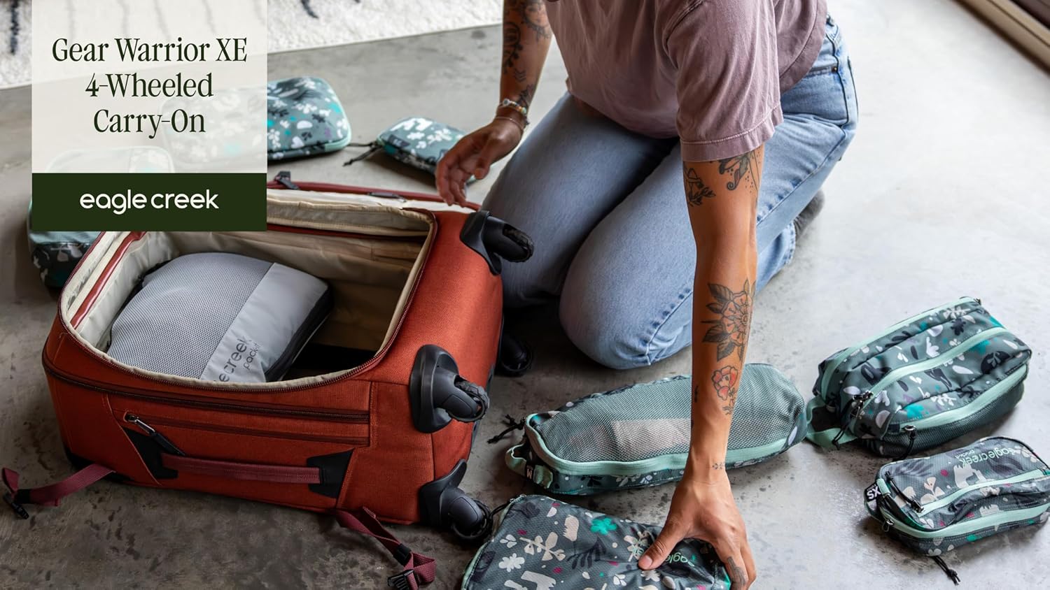 Eagle Creek Gear Warrior XE 4-Wheel Carry-On Luggage for Travel Essentials - Smooth Rolling Wheels - Lockable Zippers - Interior Laptop Sleeve - Jungle Green - 21.74'